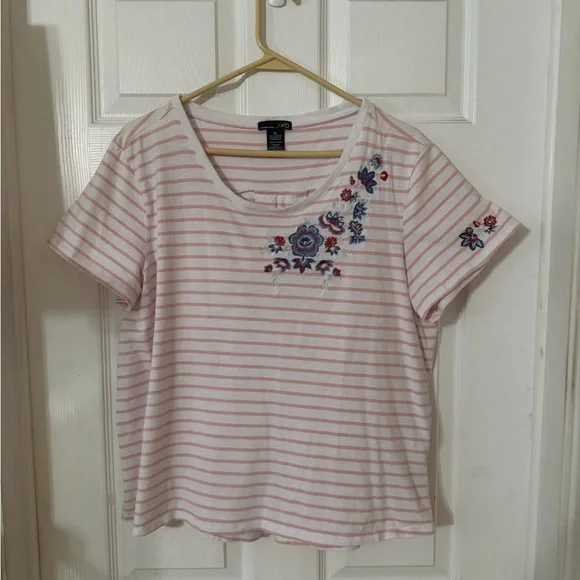 RXB Pink and White Striped Floral Top - Picture 1 of 9